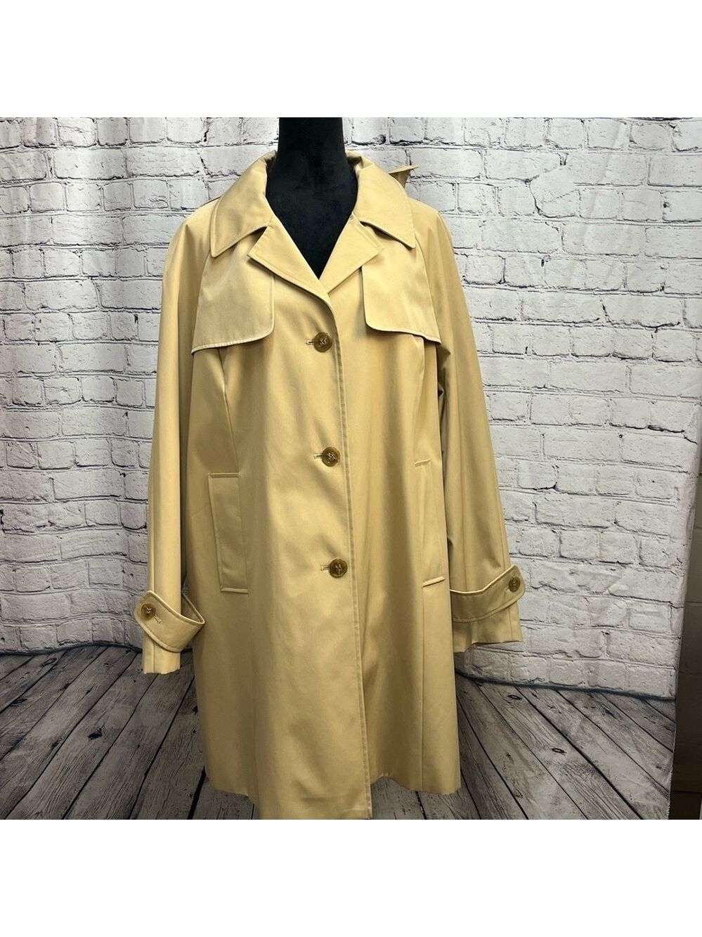 Calvin Klein Kaki Single Breasted 2 Pocket Detachable Hood Trench 0X like new